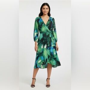 DKNY Asymmetrical Dress in Vibrant Green and Black NWT Size 16